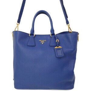 Prada Vitello Daino tote bag pebbled calfskin leather Blue